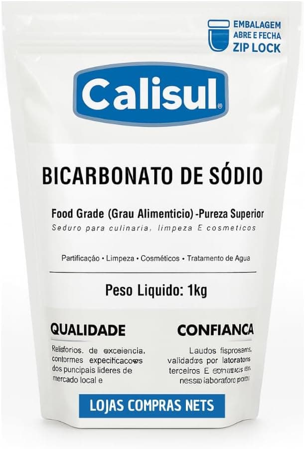 Bicarbonato de Sódio 1kg Embalagem Abre e Fecha Zip Lock Multiuso para Limpeza Higienização Odorização e Culinária Produto Versátil Econômico e Ecológico